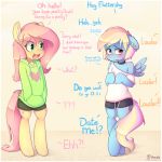  &lt;3 blush clothed clothing collar equine female fluttershy_(mlp) friendship_is_magic green_eyes hoodie_(artist) jewelry mammal my_little_pony necklace pegasus piercing rainbow_dash_(mlp) red_eyes shirt shorts wings 