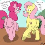  2013 big_breasts breast_size_difference breasts busty_feral butt cutie_mark duo earth_pony equine female feral fluttershy_(mlp) friendship_is_magic hair hi_res horse mammal my_little_pony open_mouth outside pink_hair pinkie_pie_(mlp) pony signature strangerdanger teats text tongue 
