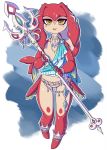  2018 blush breath_of_the_wild collar featureless_crotch female hi_res holding_object holding_weapon jewelry looking_at_viewer melee_weapon mipha necklace neekophobia nintendo polearm simple_background smile solo spear the_legend_of_zelda two_tone_body video_games weapon yellow_eyes zora 