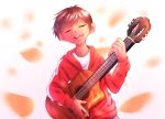  absurdres acoustic_guitar black_hair closed_eyes coco_(disney) dark_skin dimple disney guitar highres hood instrument male_focus miguel_rivera mole mole_above_mouth music playing_instrument short_hair smile solo zakkuchan 