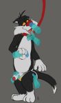  2018 3_toes 4_fingers anthro archibadzzz black_fur cat clothed clothing collar digital_drawing_(artwork) digital_media_(artwork) dipstick_tail disembodied_hand disembodied_penis erection feline fur group group_sex handjob hi_res humanoid_penis leash looney_tunes male male/male mammal mostly_nude multicolored_fur multicolored_tail open_mouth penis red_collar red_nose sex simple_background skimpy smile solo_focus spiral spiral_eyes standing sylvester toes tongue tongue_out topless two_tone_fur two_tone_tail underwear warner_brothers white_fur yellow_sclera yellow_underwear 