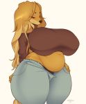  2018 anthro belly big_breasts big_thighs breasts canine cherrikissu clothed clothing deep_navel digital_media_(artwork) dog dogmom female hair hand_on_hip hi_res huge_breasts long_hair mammal midriff navel overweight overweight_female panties saluki signature simple_background slightly_chubby solo sweater thick_thighs underwear voluptuous white_background wide_hips 