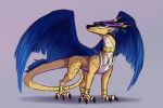  2018 blue_feathers claws digital_media_(artwork) dragon feathered_dragon feathered_wings feathers feral horn icelectricspyro simple_background solo standing wings 