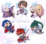  armor black_hair blue_eyes blue_hair blush braid brown_hair cape chibi closed_eyes dress earrings eliwood_(fire_emblem) fingerless_gloves fire_emblem fire_emblem:_kakusei fire_emblem:_rekka_no_ken fire_emblem_heroes gloves green_eyes green_hair hector_(fire_emblem) henry_(fire_emblem) high_ponytail jewelry jimengay long_hair long_sleeves lyndis_(fire_emblem) multiple_boys ponytail red_hair ronku short_hair side_slit smile sword weapon white_hair 