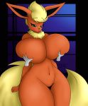  anthro big_breasts breast_squish breasts eeveelution female flareon grope huge_breasts nintendo pok&eacute;mon pok&eacute;mon_(species) solo video_games xwingedvixenx 