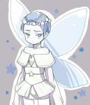  alternate_costume amimi androgynous bare_shoulders cairngorm_(houseki_no_kuni) choker colored_eyelashes dress fairy_wings grey_background grey_hair houseki_no_kuni looking_at_viewer pout short_hair silver_hair sleeves_past_wrists solo white_dress wings 