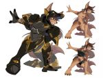  2018 anubis armor breasts brown_hair canine conditional_dnp deity digital_media_(artwork) female green_eyes hair jackal mammal nipples nude overwatch pharah rocket scappo tsenaya video_games 