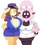  &lt;3 2018 anthro big_breasts blue_eyes breasts brown_hair canine caprine chansey cleavage clothed clothing cosplay dog duo female gloves hair hat hi_res horizontal_pupils huge_breasts jinu june_(jinu) looking_at_viewer mammal nintendo nurse nurse_hat nurse_joy nurse_uniform officer_jenny one_eye_closed open_mouth open_smile plushie pok&eacute;mon pok&eacute;mon_(species) police_hat police_uniform salute sheep sheep_mom shiba_inu short_hair simple_background smile uniform video_games white_background wink wool yellow_eyes 