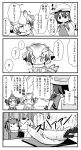  ... 3girls 4koma :d :o backpack bag bird_tail blush coat comic commentary_request eurasian_eagle_owl_(kemono_friends) fur-trimmed_coat fur_trim gloves gradient_hair greyscale hat_feather head_wings helmet highres holding kaban_(kemono_friends) kemono_friends long_sleeves makuran monochrome multicolored_hair multiple_girls northern_white-faced_owl_(kemono_friends) open_mouth parted_lips pith_helmet rolling_pin shirt short_hair short_sleeves smile spoken_ellipsis sweat translation_request trembling 