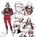  artist_name capelet casval_rem_deikun char's_counterattack char_aznable clenched_teeth epaulettes gloves gundam hat helmet jacket kim_yura_(goddess_mechanic) mask mobile_suit_gundam mobile_suit_gundam_the_origin multiple_persona multiple_views necktie quattro_vageena scar signature smile sunglasses teeth twitter_username white_footwear white_gloves younger zeta_gundam 