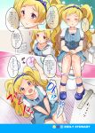  blonde_hair blue_dress blue_hairband bow dress emily_stewart hairband hatomugi_(mugicha) idolmaster idolmaster_million_live! solo toilet toilet_paper twintails 