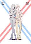  1boy 1girl :d belt collared_shirt couple darling_in_the_franxx female gorgeous_mushroom hand_on_another&#039;s_waist high_heels high_resolution hiro_(darling_in_the_franxx) jacket limited_palette long_hair long_sleeves male nana_(darling_in_the_franxx) no_socks number one_eye_closed open_clothes open_jacket open_mouth pants pointing shirt shoes short_hair smile standing very_high_resolution vest watch wristwatch 