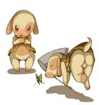  2017 animal_crossing anthro arthropod blush butt butterfly canine clothed clothing dog duo female feral fur goldie_(animal_crossing) hi_res insect looking_at_viewer mammal minami_juuji multicolored_fur navel nintendo no_underwear open_mouth pussy raised_skirt simple_background solo_focus tan_fur two_tone_fur video_games white_background 
