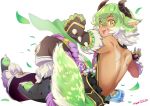  absurdres animal_ears commentary_request dark_skin dark_skinned_male gajel_(last_period) gloves green_hair highres horns last_period looking_at_viewer male_focus multicolored_hair official_art open_mouth smile solo two-tone_hair white_hair yellow_eyes 