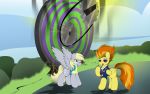  2012 amber_eyes blonde_hair broken cutie_mark derpy_hooves_(mlp) duo equine eyewear feathered_wings feathers female feral friendship_is_magic fur grey_feathers grey_fur hair mammal multicolored_hair my_little_pony open_mouth pegasus spitfire_(mlp) sunglasses two_tone_hair v-d-k wings wonderbolts_(mlp) yellow_feathers 