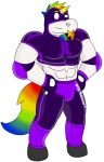  2018 anthro body_hair bulge chest_hair clothed clothing dave_(character) digital_media_(artwork) equine facial_hair fur horn male mammal muscular notkastar pecs rainbow solo tagme unicorn wrestlers 