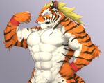  2018 abs anthro biceps captainjohkid feline flakjacket0204 fur hi_res male mammal muscular pecs simple_background tiger 
