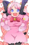  :d ahoge animal_ears arms_up big_hair black_legwear blue_eyes blush breasts commentary_request dress hair_ornament highres horns large_breasts long_hair long_sleeves makuran moa_(show_by_rock!!) open_mouth pantyhose pink_dress pink_hair polka_dot sheep_ears sheep_girl sheep_horns sheep_tail short_over_long_sleeves short_sleeves show_by_rock!! smile solo star star_hair_ornament tail taut_clothes taut_dress upper_teeth 