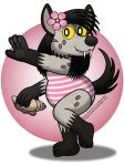  barefoot black_hair black_nose clothing fangs female fluffy fur grey_fur hair hyena invalid_tag long_tail looking_at_viewer lorddominic mammal open_maw slightly_chubby solo spandex swimsuit teeth tight_clothing tongue toony yellow_sclera 
