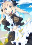  :d ameshizuku_natsuki apron apron_basket bangs black_bow black_dress blonde_hair blue_eyes blue_sky bow breasts cloud commentary_request day dress eyebrows_visible_through_hair fate/grand_order fate_(series) fingernails flower frilled_apron frills hair_bow juliet_sleeves long_hair long_sleeves looking_at_viewer marie_antoinette_(fate/grand_order) open_mouth outdoors petals puffy_sleeves sidelocks sky small_breasts smile solo twintails very_long_hair white_apron yellow_flower 