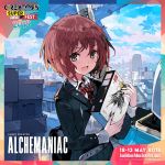  andrian_gilang backpack bag blue_sky brown_hair city cloud cloudy_sky day english grey_eyes gunpla highres original school_uniform sky solo 