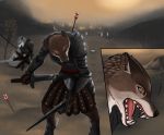  2018 angry anthro armor battle blood digital_media_(artwork) duo fight fur fury holding_object holding_weapon male mammal melee_weapon open_mouth scratch_gryph_(artist) sword weapon 