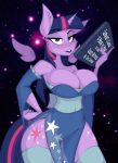  2018 anthro anthrofied book breasts cleavage clothed clothing cutie_mark dress equine female friendship_is_magic horn jrvanesbroek legwear lipstick looking_at_viewer makeup mammal my_little_pony purple_eyes solo stockings twilight_sparkle_(mlp) winged_unicorn wings 