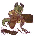  belt claws clothing green_scales horn kobold lockpick pavonisgiron scales scalie shoulderpad simple_background yellow_eyes 