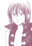  androgynous bare_shoulders closed_mouth collarbone detached_sleeves glasses gowther greyscale hair_between_eyes harumiya high_collar looking_at_viewer monochrome nanatsu_no_taizai short_hair twitter_username 