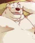  2018 bear bed blush garouzuki hand_behind_head inside kemono ken_(garouzuki) male mammal obese overweight polar_bear solo supine 