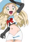  1girl blonde_hair elbow_gloves green_eyes hainchu hat lillie_(pokemon) miniskirt pokemon pokemon_(anime) pokemon_sm_(anime) skirt tagme team_rocket team_rocket_(cosplay) 