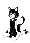  animal_ear_fluff animal_ears barefoot cat_ears cat_tail choker closed_mouth dress frilled_dress frills greyscale jaco looking_at_viewer monochrome original shoes_removed short_hair simple_background sitting solo spot_color tail tail_lift wariza white_background yellow_eyes 