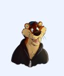  2018 chest_tuft clothing digital_media_(artwork) hat jacket male mammal mustelid open_mouth otter paintfox simple_background tongue tuft zip 