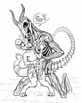  2018 anthro bone duo female fingering flat_chested horn kobold licking magic_user male necromancer nude pussy_juice scalie simple_background size_difference skeleton skull social_media sorcerushorserus sweat text tongue tongue_out undead 