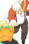  2018 6xiachunqiu7 bear canine cigarette cusith dog duo eyewear glasses hand_holding kemono male mammal obese overweight polar_bear rave_(housamo) scarf simple_background tokyo_afterschool_summoners 