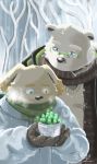  2018 6xiachunqiu7 bear canine cigarette cusith dog duo eyewear glasses kemono male mammal obese outside overweight polar_bear rave_(housamo) scarf snow snowing tokyo_afterschool_summoners 