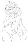  anonipony anthro autumn_blaze_(mlp) breasts friendship_is_magic kirin licking monochrome my_little_pony nipples nude pussy sketch solo tongue tongue_out 