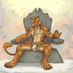  2017 2018 anthro bulge byowt claws clothed clothing digital_media_(artwork) feline fur hair hi_res male mammal pecs toe_claws topless underwear 