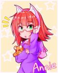  1girl animal_ears annie_hastur glasses green_eyes league_of_legends red_hair 