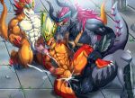  2018 anal anal_penetration anthro balls batzz_(buddyfight) bna_v5 cum cum_in_ass cum_inside cumshot dragon drum_(buddyfight) ejaculation future_card_buddyfight group group_sex male male/male orgasm penetration penis sex sun_dragon_bal threesome 