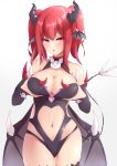  :o absurdres bare_shoulders black_leotard breasts bridal_gauntlets demon_girl demon_tail demon_wings elsword head_wings heart_cutout highres horns karis_(elsword) large_breasts leotard long_hair looking_at_viewer navel_cutout pointy_ears red_eyes red_hair revealing_clothes short_hair short_twintails simple_background skindentation smile solo spikes tail thighhighs twintails white_background wings yukikiri 