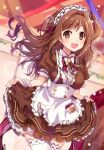  :3 apron bad_id bad_twitter_id bangs black_blouse black_skirt blouse bow bowtie breasts brown_eyes brown_hair eyebrows_visible_through_hair frilled_apron frilled_legwear frilled_skirt frills hair_bow hair_ornament idolmaster idolmaster_cinderella_girls idolmaster_cinderella_girls_starlight_stage indoors long_hair looking_at_viewer maid maid_apron maid_headdress medium_breasts omuretsu open_mouth pocket puffy_short_sleeves puffy_sleeves ribbon shimamura_uzuki short_sleeves skirt skirt_lift smile thighhighs wavy_hair white_legwear wrist_cuffs 