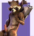  2018 3d_(artwork) anthro averyhyena balls claws digital_media_(artwork) erection fangs guardians_of_the_galaxy hi_res male mammal marvel middle_finger nude penis raccoon rocket_raccoon solo source_filmmaker video_games 