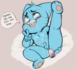  &lt;3 &lt;3_eyes 3_toes 4_fingers anal anal_masturbation anal_penetration anthro anus blue_fur blush cartoon_network cat cub cum cum_on_self cum_on_stomach dandi dildo drooling erection feline fur gumball_watterson male mammal masturbation penetration penis raised_leg saliva sex_toy small_penis solo spread_anus spreading sweat the_amazing_world_of_gumball toes v_sign vibrator whiskers young 