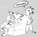  al_(weaver) anthro betty_(weaver) beverage can canine charlie_(weaver) disney english_text female fox male mammal nobby_(artist) pack_street sitting smoking sofa text wolf zootopia 