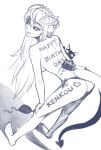  :q ass barefoot bent_over bikini black_sclera body_writing cake cat demon_girl demon_horns demon_tail dutch_angle food greyscale hands_on_own_knees happy_birthday heart horns lilim_(monster_girl_encyclopedia) long_hair looking_at_viewer looking_back mari_(maritan) maritan_(pixelmaritan) monochrome monster_girl_encyclopedia pointy_ears side-tie_bikini sketch smile solo swimsuit tail tongue tongue_out 