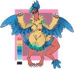  anthro archeops avian big_breasts blue_hair breasts claws demonnyuu digital_media_(artwork) feathers female full-length_portrait hair half-closed_eyes hi_res nintendo nipples non-mammal_breasts nude pok&eacute;mon pok&eacute;mon_(species) portrait pussy simple_background smile solo standing thick_thighs video_games voluptuous wide_hips wings 