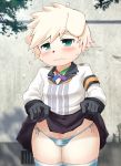  anthro blush bulge canine clothed clothing clothing_lift crossdressing cub dog green_eyes mammal panashe panties penis skirt skirt_lift underwear young とろろうどん 