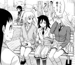  /\/\/\ 6+girls 7-eleven bag bags_under_eyes black_hair blazer blush cardigan comic empty_eyes extra from_side girl_sandwich greyscale hand_on_lap hirasawa_shizuku ichikawa_masahiro jacket jitome katou_asuka kuroki_tomoko long_hair looking_at_another looking_to_the_side monochrome multiple_girls necktie nemoto_hina pantyhose plastic_bag pointing pointing_down sandwiched seiza shaded_face sitting smile sweatdrop sweater tamura_yuri tanaka_mako translated turning_head two_side_up uchi_emiri watashi_ga_motenai_no_wa_dou_kangaetemo_omaera_ga_warui! wrapped_obentou 