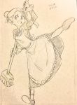  apron broom commentary_request dated highres kagari_atsuko kicking little_witch_academia maid maid_apron maid_cap mochiro_anm pose sketch solo 